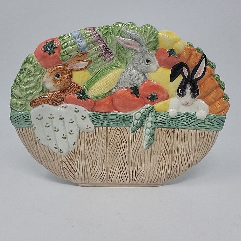 Vintage Fitz and Floyd Bunny Veggie Relish Plate 8.75" Easter Decor 1995